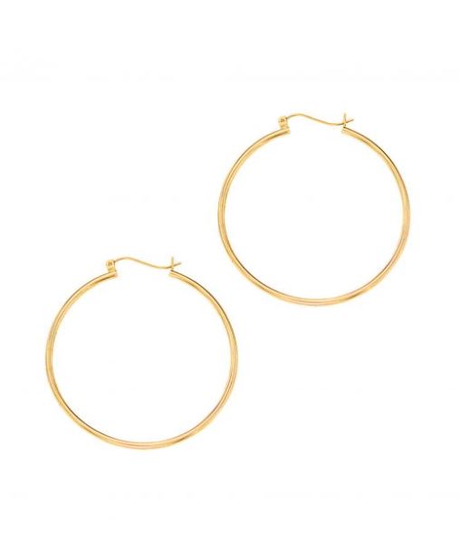14Y High Polished Round Hoop Earrings