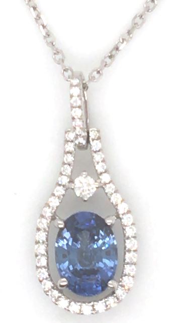 14W Oval Blue Sapphire and Diamond Accent Pendant