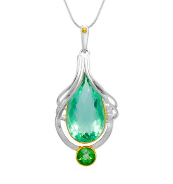 Sterling Silver 22K Yellow Vermeil Fluorite and Green Envy Topaz Pendant