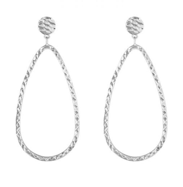 14W Large Tear Drop Earrings with Diamond Cut Detail on Posts