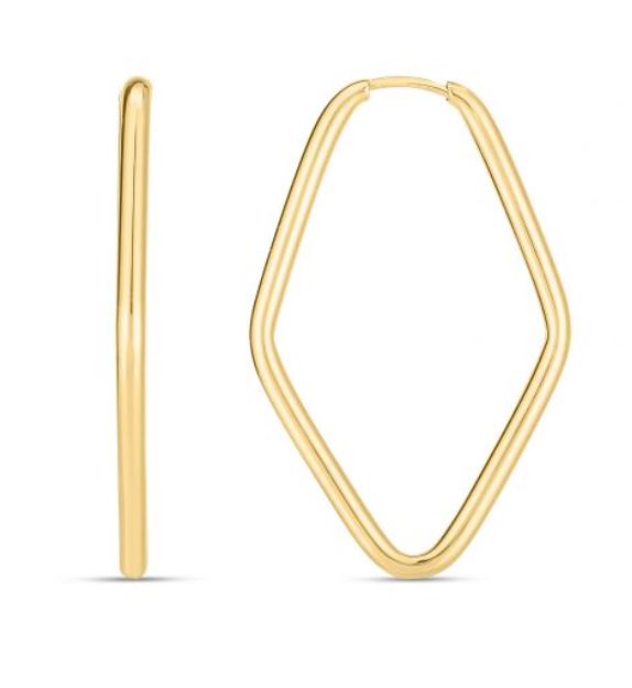 14Y High Polished Diamond Shaped Hoop Endless Earrings