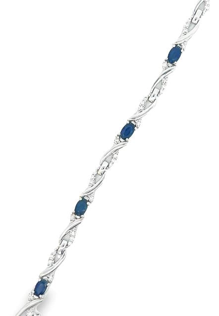 14W Oval Sapphire & Bead Set Diamond Infinity Link Bracelet