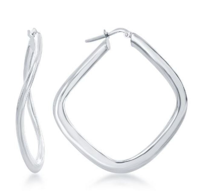 Sterling Silver Twisted Diamond Shape Hoop Earrings