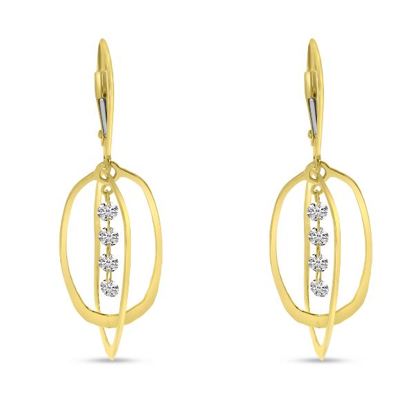 14K Yellow Gold Drilled Diamond Petite Oval 3D Earrings