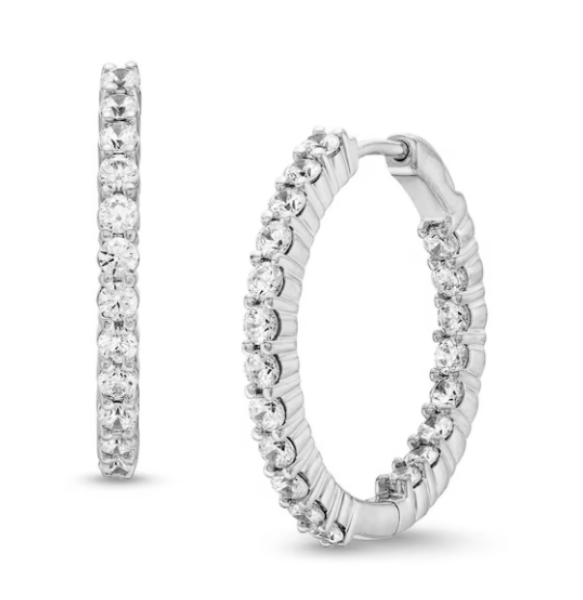 18W Oval .75" In/Out Diamond Hoop Earrings