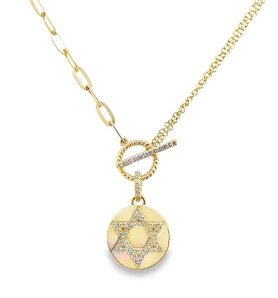 14Y Diamond Star of David Tie-Bar Necklace
