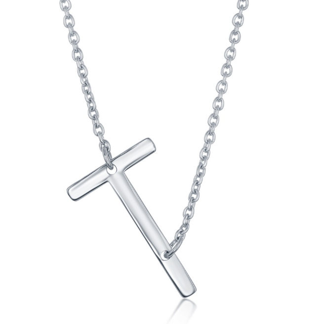 Sterling Silver Sideways 'T' Initial Necklace