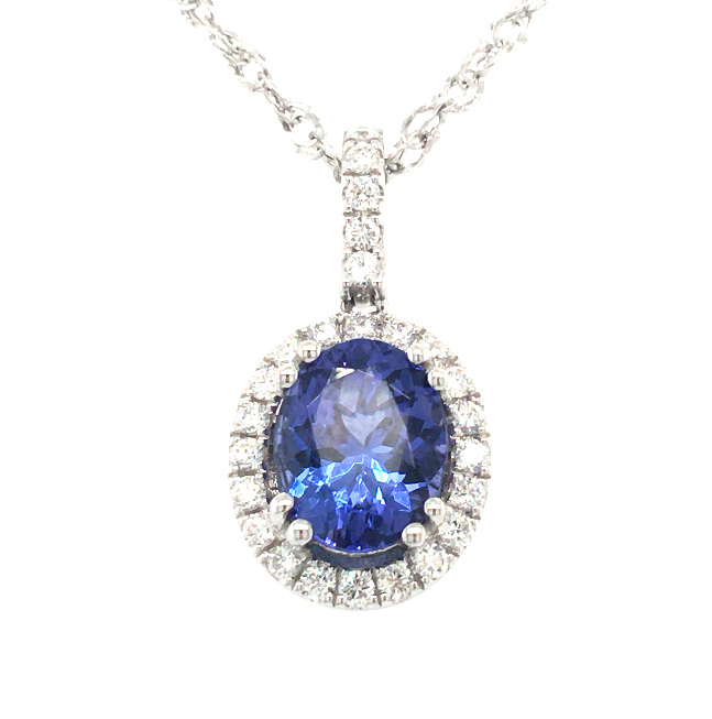 14W Oval Tanzanite and Diamond Halo Pendant