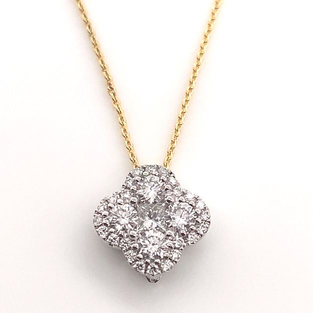 14W Diamond Quatrefoil Cluster Pendant On 18" 14Y Cable Chain