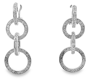 18W Bead Set Triple Circle Diamond Dangle Earrings