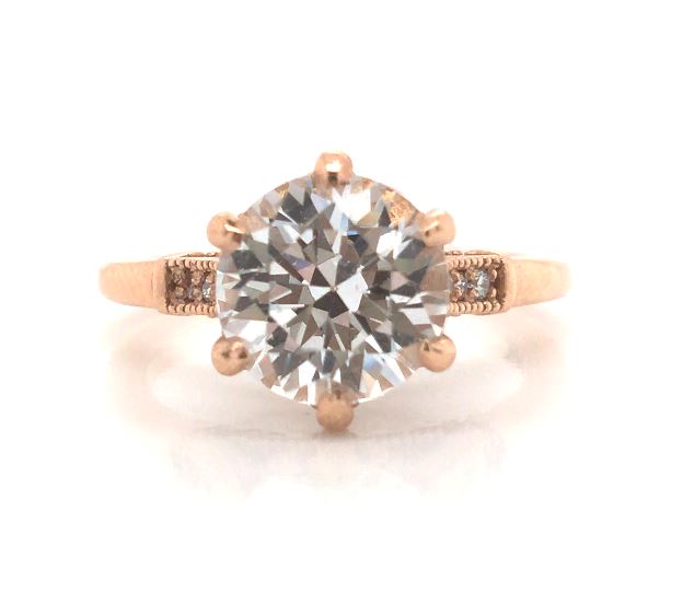 14K Rose Gold Vintage Solitaire Bead Set with CZ Center