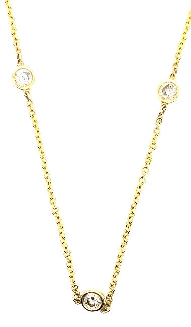 14Y Five Round Brilliant Cut Diamond Bezel Station Necklace