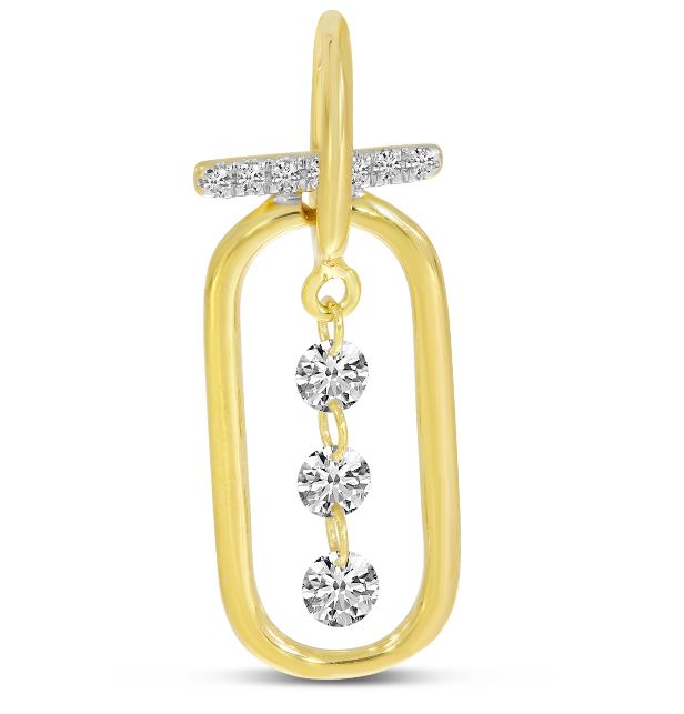 14Y Drilled Diamond Large Paper Clip Pendant with Chain