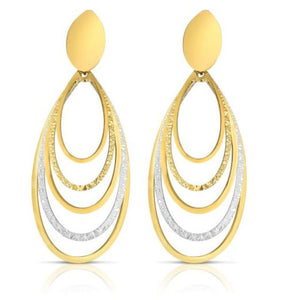 14K Two-Tone Diamond Cut Multi Tear Drop Dangle Earrings on Posts
