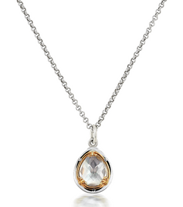 Sterling Silver Petite Teardrop Rock Crystal Necklace with 18k Gold Vermeil