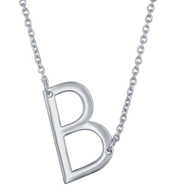 Sterling Silver Sideways 'B' Initial Necklace