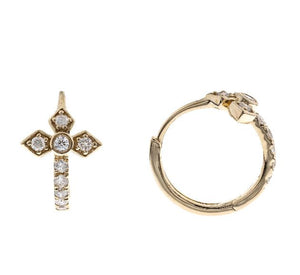 14Y Cross Style Diamond Hoop Earrings with Click-In Posts