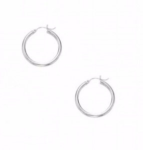 14W High Polish Round Tube Hoop Earrings