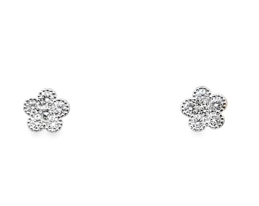 18KW Diamond Flower Stud Earrings