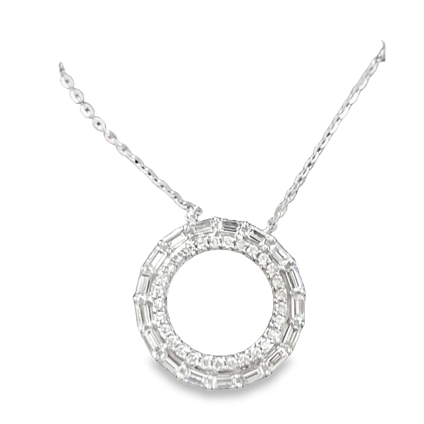 Roman Jules 14W Double Rd and Baguette Diamond Circle Pendant Necklace