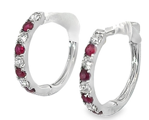 14W Round Ruby/Diamond Hoop Earrings