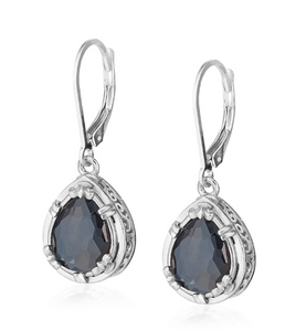 Sterling Silver Pear Shape Hematite and Quartz Double Dangle Earrings