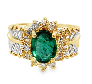 14Y 1.6ct Oval Emerald and 0.78ctw Round/Baguette Diamond Ring Size 8