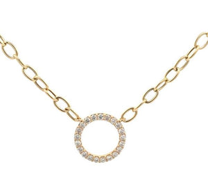 14Y 18" Round Diamond Circle Station Cable Link Necklace