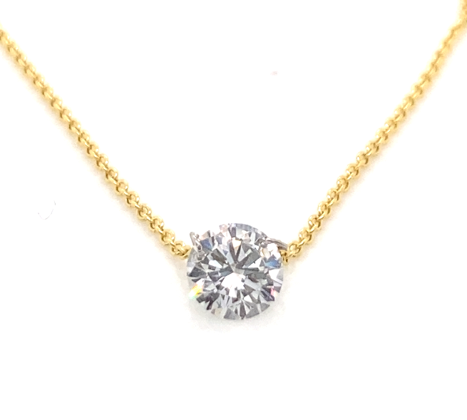 14Y Round Brilliant Cut Lab Grown Drilled Diamond Necklace with 18" Cable Chain