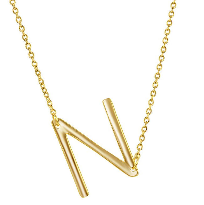 Sterling Silver Sideways 'N' Initial Necklace Gold Plated