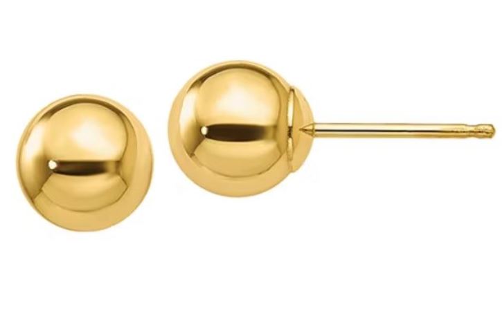 14Y Hollow 6mm Ball Stud Earrings with Threaded Post