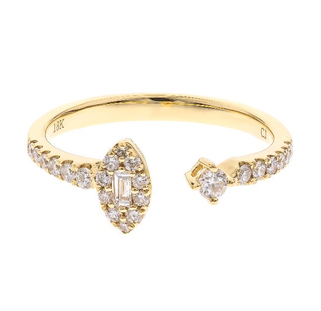 14Y Navette Shape Open Concept Round Diamond Band Size 7