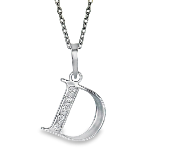 Sterling Silver Diamond Initial 'D' Pendant with Chain