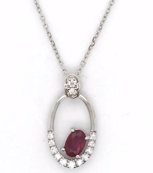 14W Oval Ruby and Diamond Open Oval Pendant