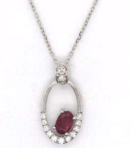 14W Oval Ruby and Diamond Open Oval Pendant