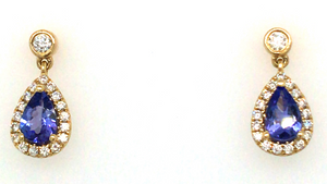 14Y Pear Shape Tanzanite Drop Earrings with Bezel Set Diamond