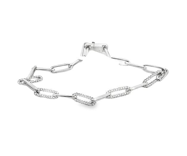 18W Paperclip Chain 7" Bracelet with 4 Alternating Diamond Links