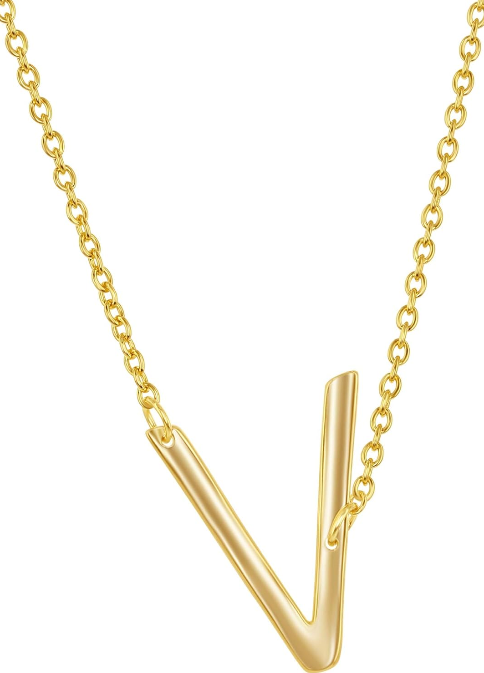 Sterling Silver Sideways 'V' Initial Necklace Gold Plated