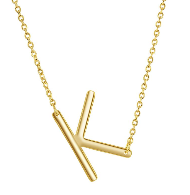 Sterling Silver Sideways 'K' Initial Necklace Gold Plated