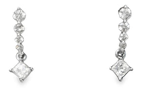 Gordon Brothers- 10W Shared Prong Round Diamond with Princess Cut Diamond Drop Earrings