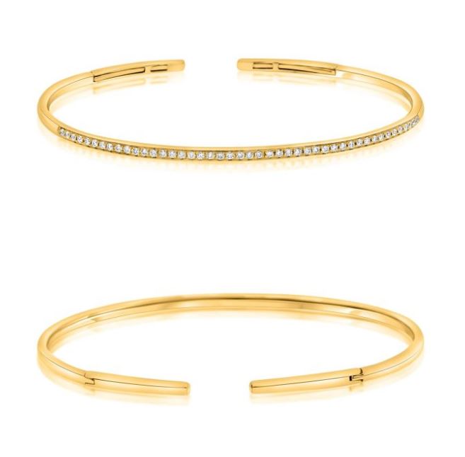 14Y Thin Cuff Bracelet with Bead set Diamonds Set Across Top