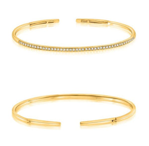 14Y Thin Cuff Bracelet with Bead set Diamonds Set Across Top