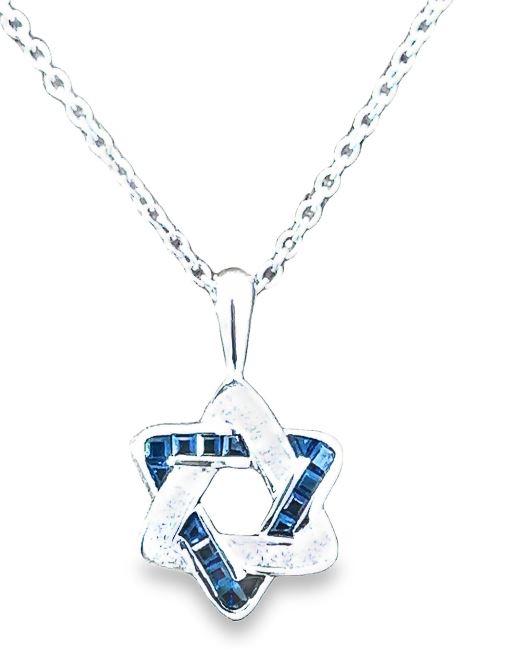 18W Diamond and Blue Sapphire Star of David Necklace