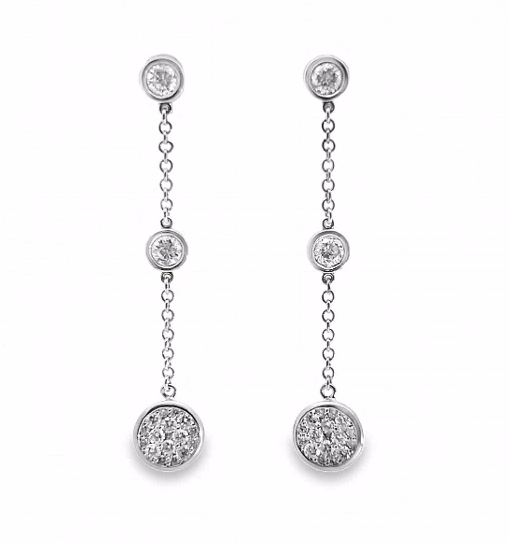 14W Round Diamond Cluster 4 Round Bezel Dangle Earrings