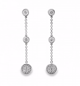 14W Round Diamond Cluster 4 Round Bezel Dangle Earrings