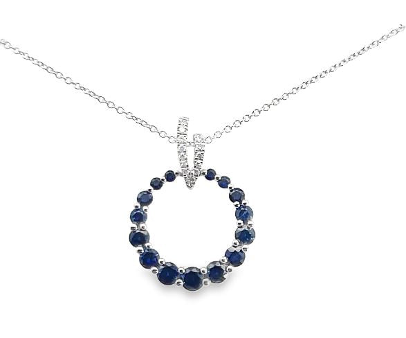 18KW Blue Sapphire/Diamond Circle Pendant
