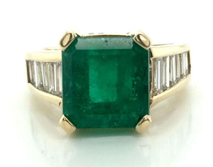 18Y 5.50ct Emerald Cut Columbian Emerald Baguette Diamond Ring sz 7