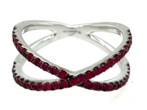 14W Criss-Cross Ruby Ring with Black Rhodium Tips sz 6.5
