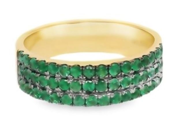 14Y 3 Row Round Pave Emerald Band with Black Rhodium Tips sz 6.5