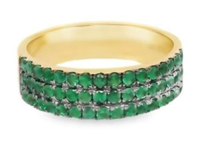14Y 3 Row Round Pave Emerald Band with Black Rhodium Tips sz 6.5